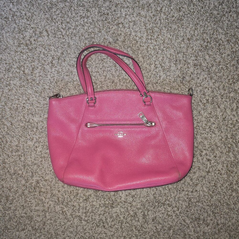 Coach Hot Pink Pebbled Leather Tote with Silver Hardware